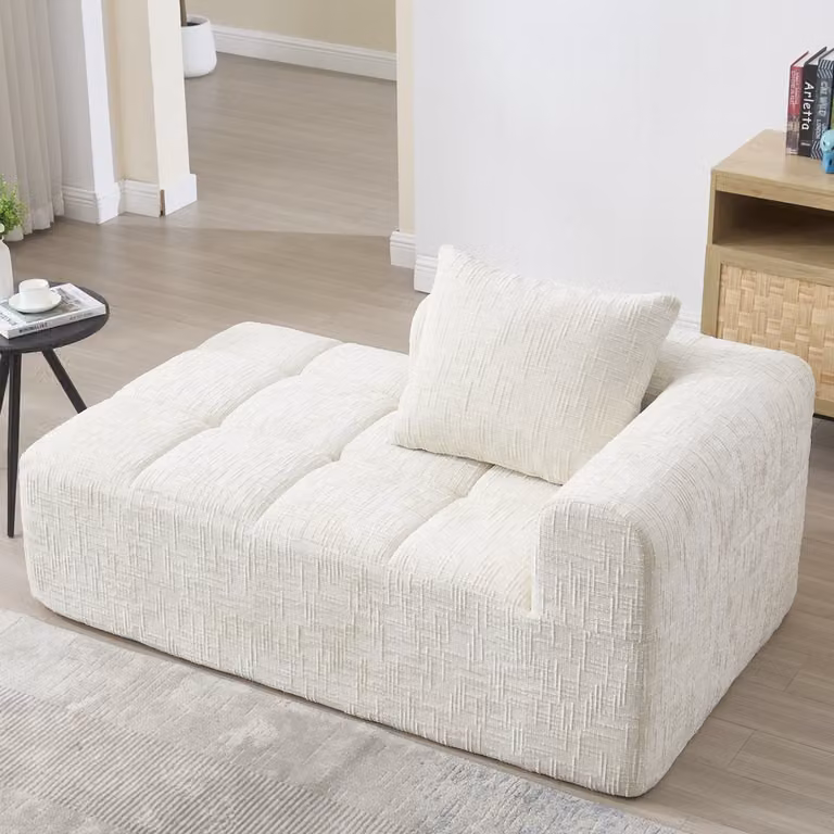 Gutent Chaise Longue Bank met Kussens en Zijvakken, Beige