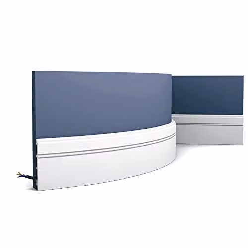 Orac Flexibele lijst SX105F klassiek kraal plint met kabelgoot, Polyurethaan, B: 10,8 cm, H: 1,3 cm, Lengte: 200 cm