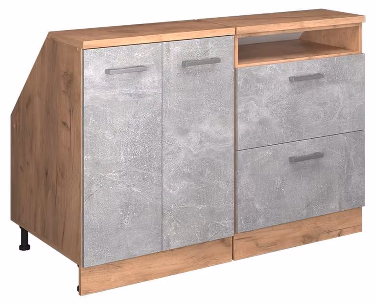 Vicco R-Line Keukenkast voor schuine wand Beton houtlook, Set van 2 kastrompen, Breedte: 120 cm, Diepte: 60 cm
