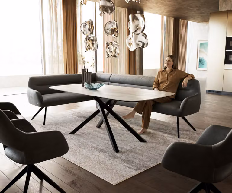 DELIFE Eetkamerbank Taya-Flex L-vormig, Anthraciet/Zwart, Microvezel, B/D/H: 282 x 190 x 106,5 cm