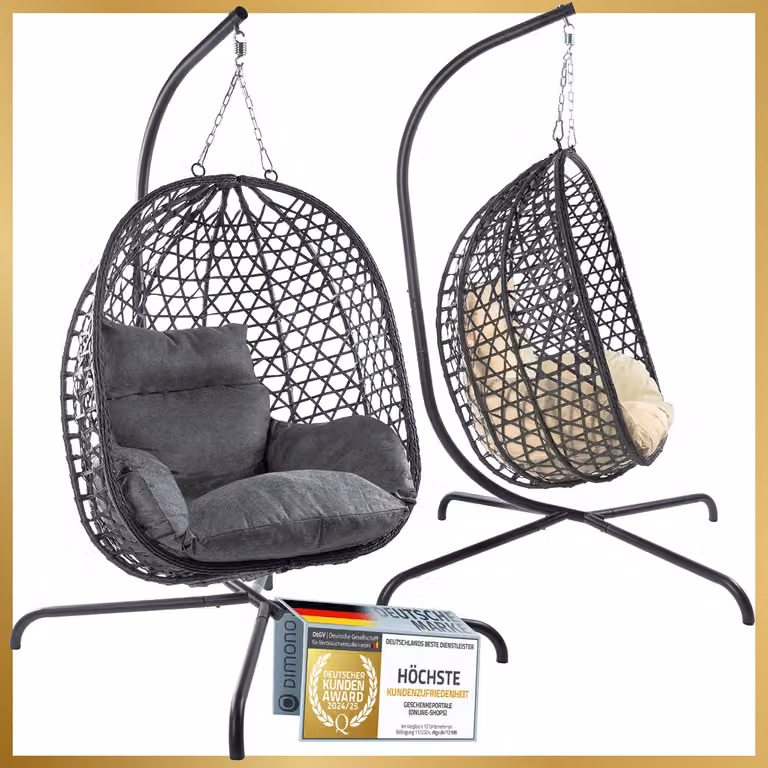 Goods & Gadgets Premium hangstoel met frame en kussen in grijs | Egg lounge stoel voor volwassenen | Polyrotan zweefstoel voor tuin en balkon