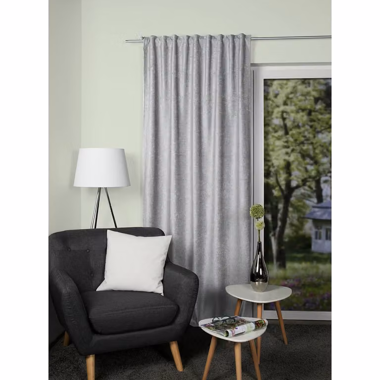 home24 Thermo Gordijn Grijs, Combibandsjaal van Thermo-chenille, H 245 cm x B 135 cm