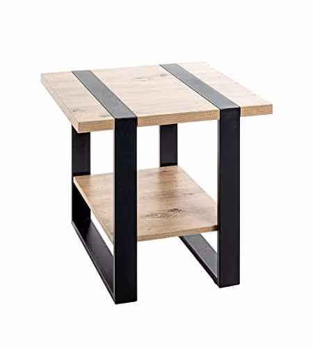 HAKU Bijzettafel Industrial Loft Style, Eiken Licht en Zwart, B: 45 cm, D: 45 cm, H: 45 cm