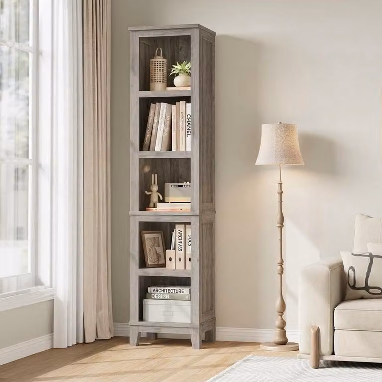 Boekenkast in grijs eikenhout met verstelbare planken, B/D/H: 40 x 20 x 181 cm
