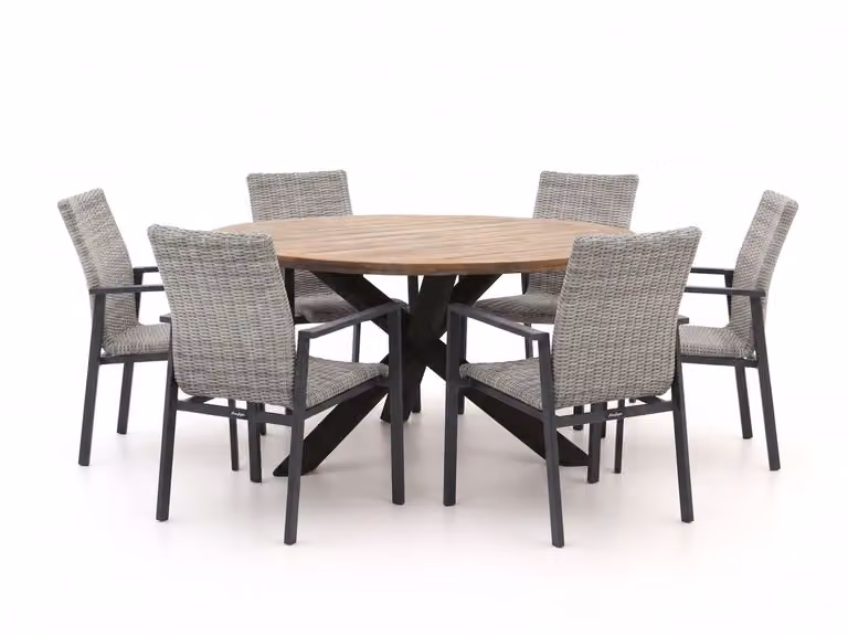 Manifesto Furniture Diningset Manifesto voor 6 personen, Teakhout, Rond, Bruin/Grijs