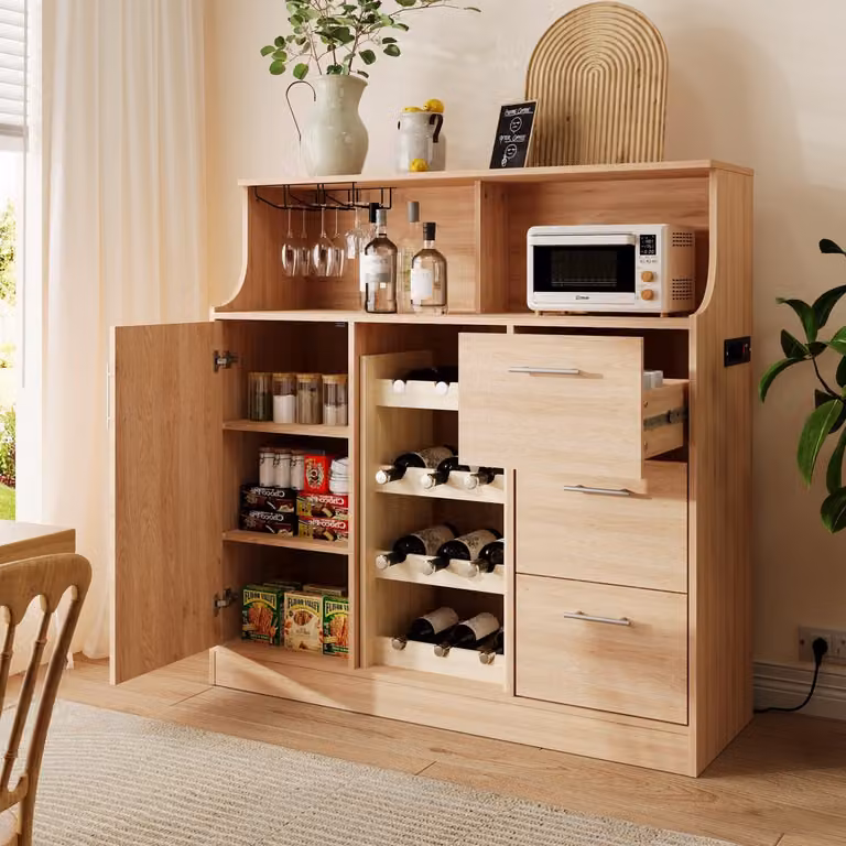 HAUSS SPOLE Dressoir met LED, Stopcontact en Wijnrek - Modern MDF - B/D/H: 120 x 40 x 121 cm