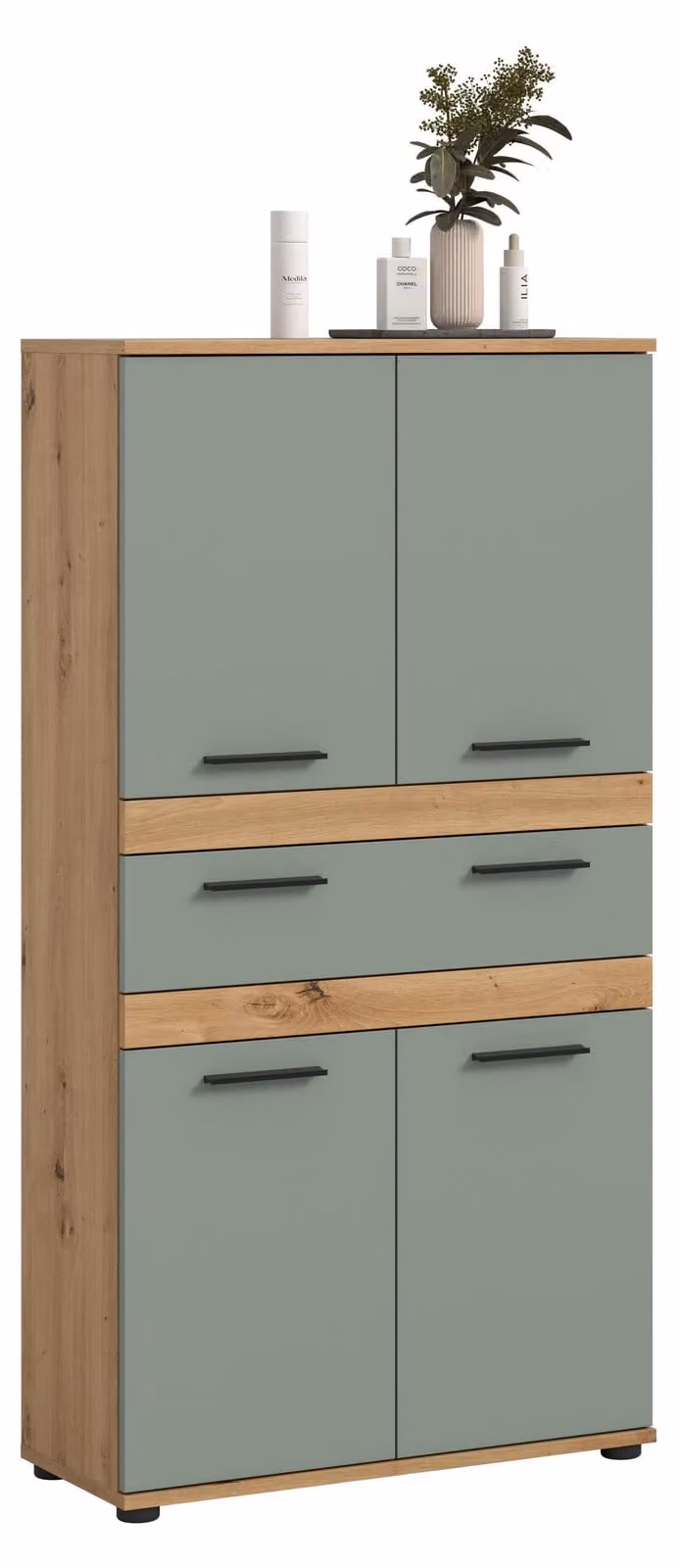 Xonox Blake hoge kast met houteffect in saliegroen, B/D/H: 70 x 31 x 137 cm