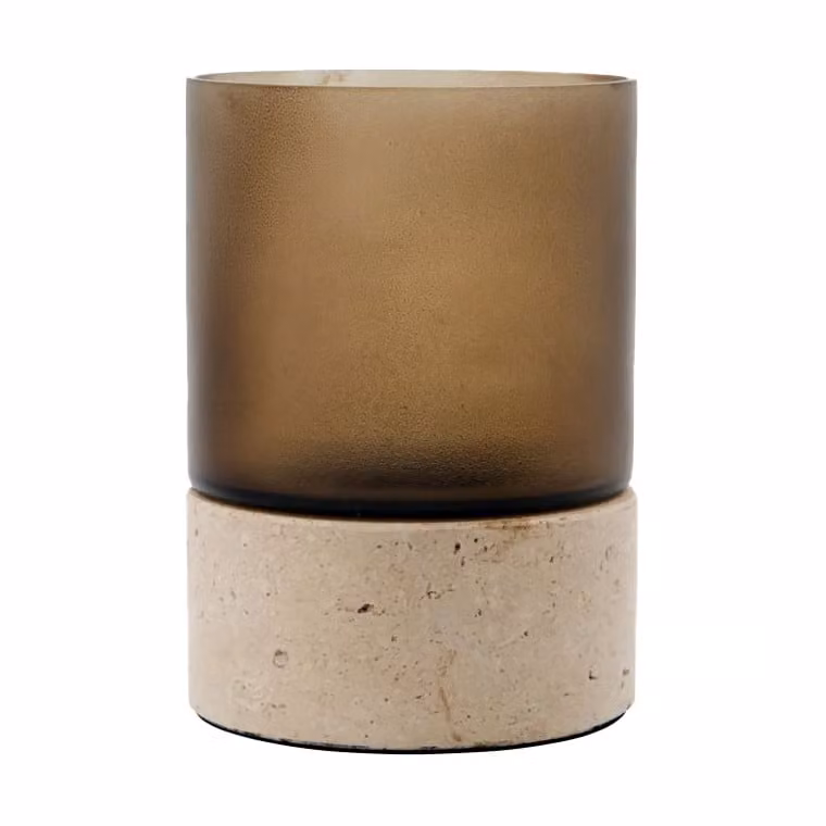 House Doctor Rivo kaarsenhouder Bruin van Glas en Steen, Hoogte: 14 cm