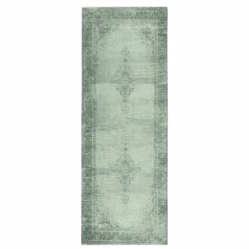 TESSO LIVING Kelim Gangloper Vintage Vloerkleed - Groen - Laagpolig - Breedte: 80 cm, Lengte: 290 cm