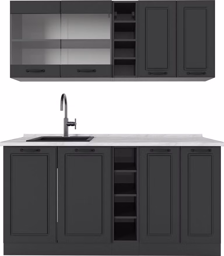 Vicco R-Line Landhuis Keuken Antraciet 160 cm met Marmeren Werkblad