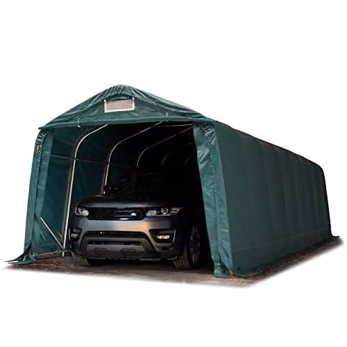 TOOLPORT Garagetent donkergroen met verzinkt stalen frame en stormverankering, 3,3 x 9,6 m