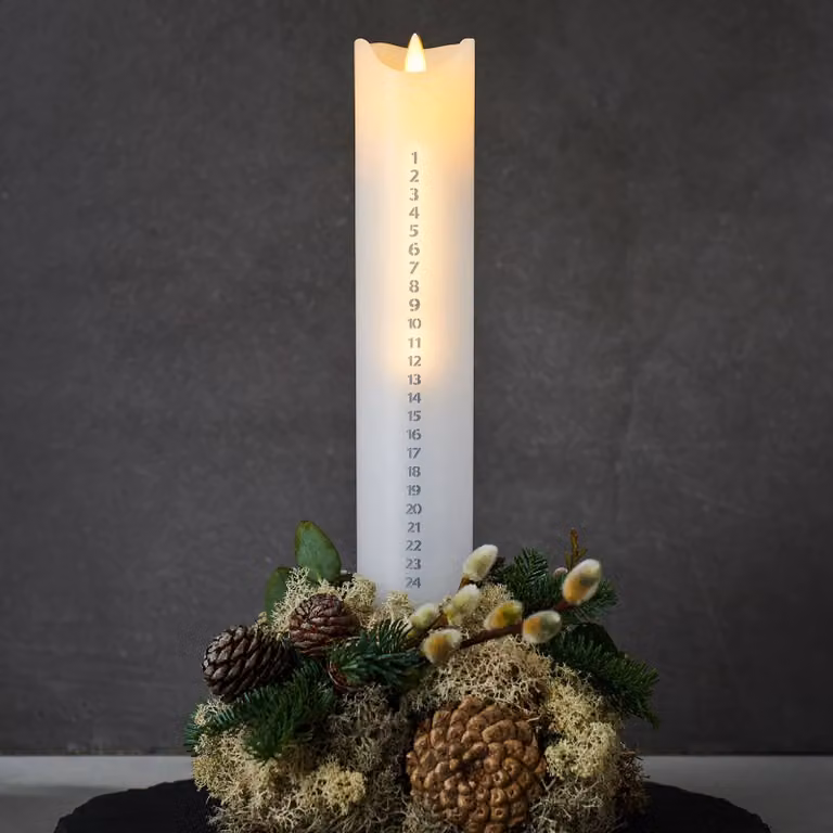 Sirius Sara Kalender LED kaars, wit/zilver, Hoogte: 29 cm