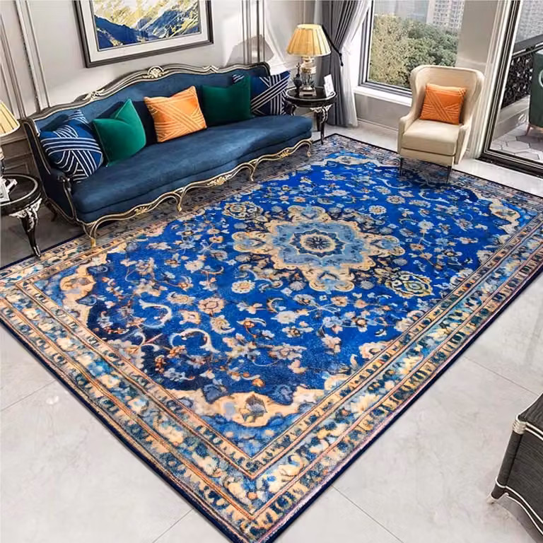 Blauw floraal en oosters vloerkleed voor woonkamer of slaapkamer
