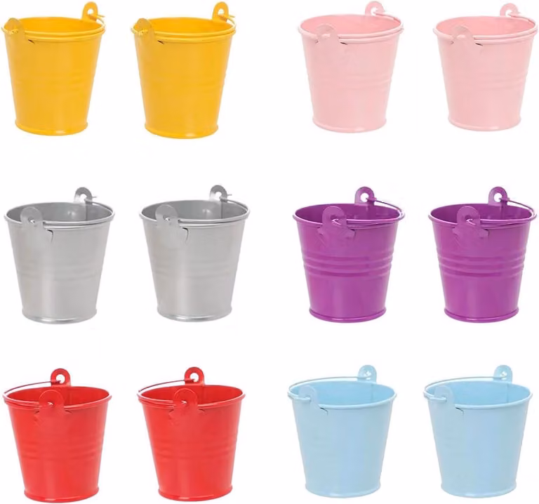 Set van 12 Mini Metalen Emmer Decoratieve Bloempotten in Multicolor
