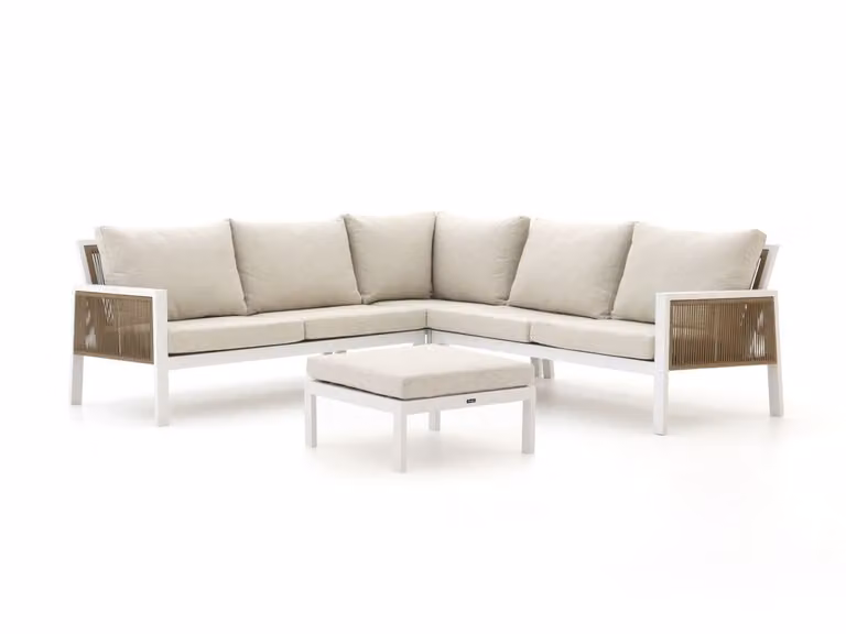 Manifesto Furniture Hoek loungeset voor 5 personen, Wit en Beige, Modern L-vormig ontwerp met aluminium frame en kussens