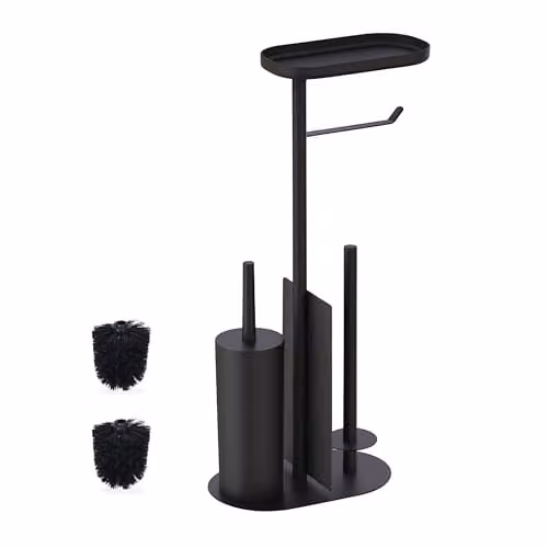 Relaxdays Toiletbutler met toiletborstel en reserverolhouder, zwart, H x B x D: 65 x 26 x 17 cm
