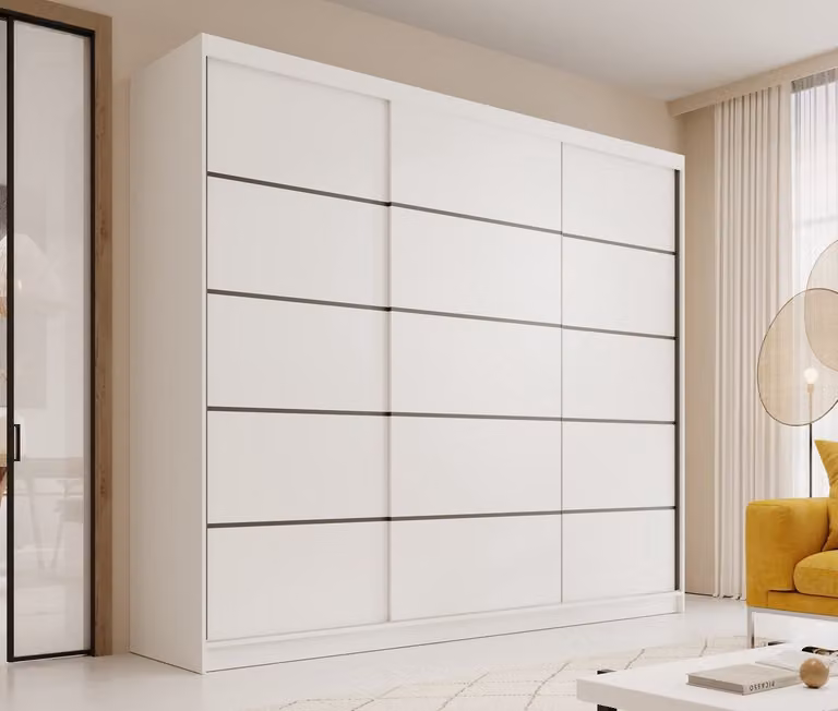 Schuifdeurkast Velora Wit met 3 schuifdeuren en legplanken - B/D/H: 250 x 58 x 215 cm