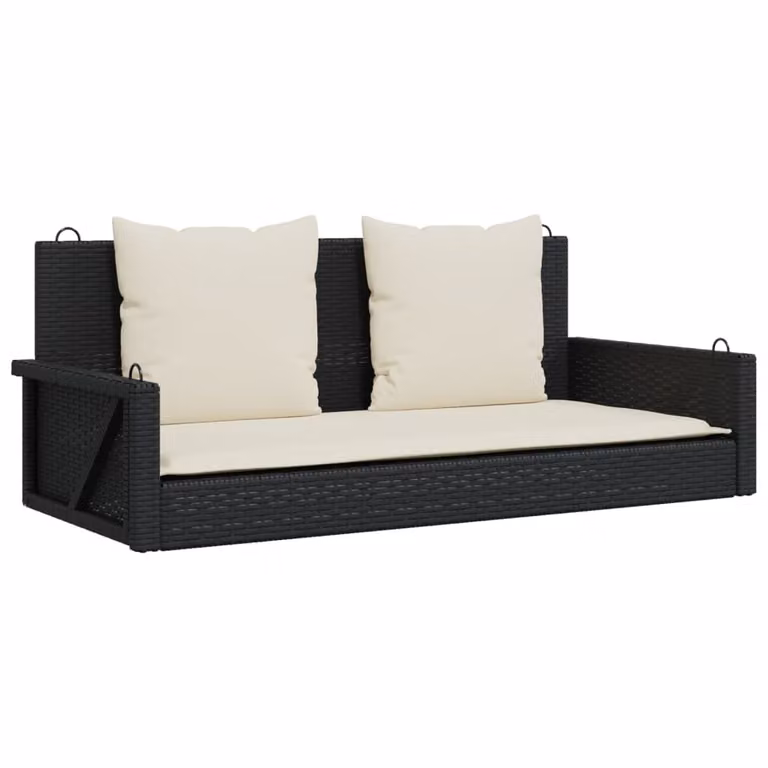 vidaXL Schommelbank met kussen, zwart, polyrotan, B/D/H: 119 x 56 x 48 cm