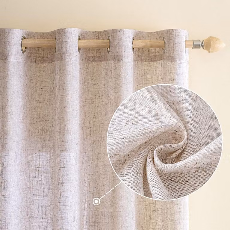 Set van 2 semi-transparante linnenlook gordijnen met oogjes voor de woonkamer of kinderkamer