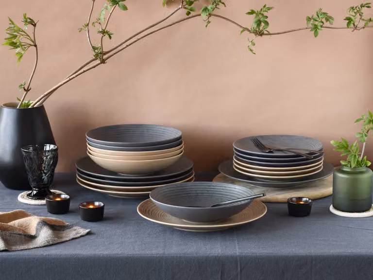 CreaTable Catania Mix 18-delige servieset voor 6 personen in beige, blauw en zandkleur van keramiek