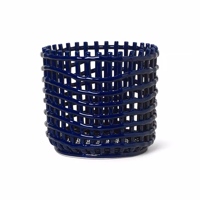Ferm Living Ceramic gevlochten mand open weave Blauw Ø23,5 cm