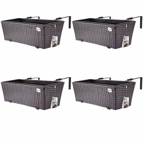 Casaria Polyrattan Bloembak 4 Stuks 11 Liter Bruin voor Balkon en Railing
