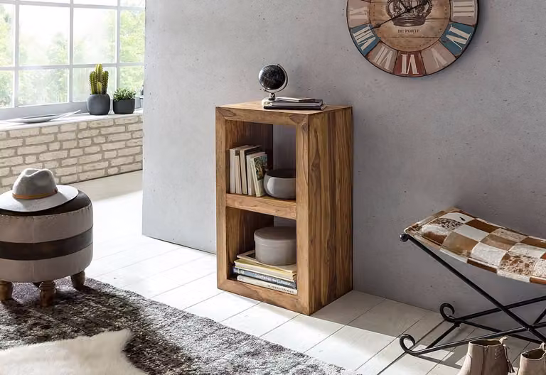 home24 Open kast Erlensee met 2 vakken, gelakt massief sheeshamhout, bruin, B/D/H: 50 x 35 x 88 cm