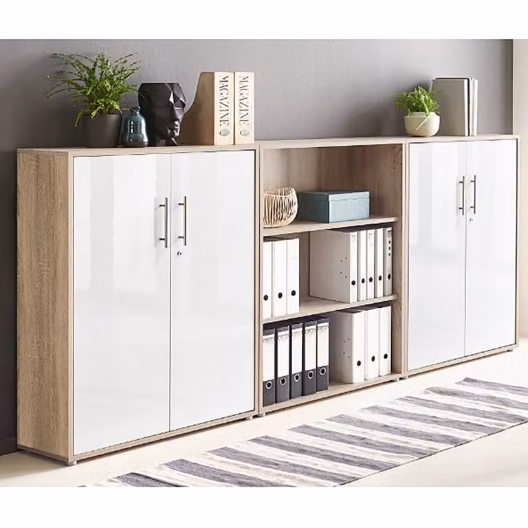 home24 Kastenset 3-delig type A in bruin en hoogglans wit met Sonoma eikenhouten look, B/D/H: 114 x 33 x 85 cm
