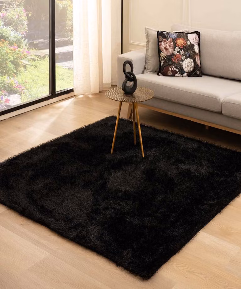 Posh Velvet vloerkleed vierkant - Zwart - 240 x 240 cm