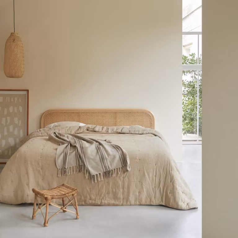 Tikamoon Hoofdbord van gevlochten rotan en massief hout - Beige - Breedte: 180 cm