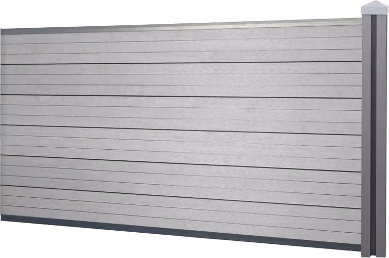 Mendler WPC-schutting Sarthe windscherm met verlengingssegment grijs, 1,88 meter