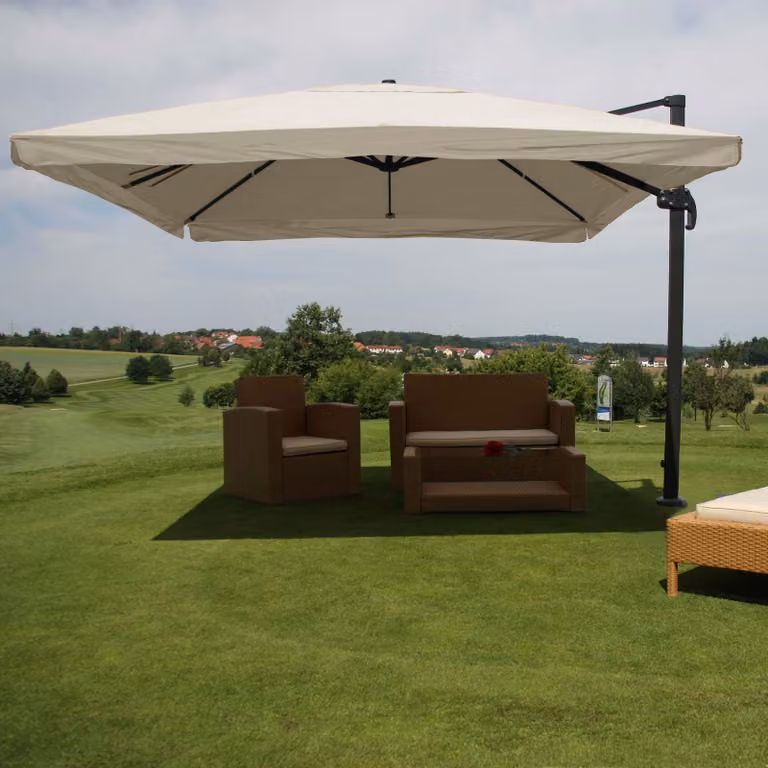 Mendler Gastronomie-scherm met pergola model HWC-A96, crème-grijs, B: 3,5 x D: 3,5 m (diameter: 4,95 m)