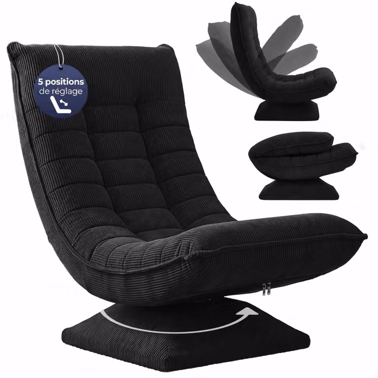 Casaria relaxfauteuil met verstelbare rugleuning, corduroy, zwart