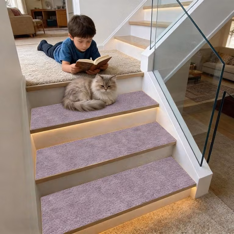 Rechthoekige antislip trapmatten met TPU rug voor veilig traplopen, 32 x 34 cm