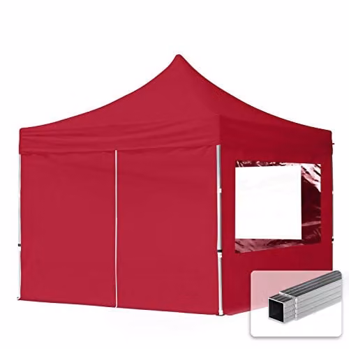 TOOLPORT Vouwpaviljoen partytent met 4 zijpanelen en 32mm aluminium frame, Rood, 3 x 3 m