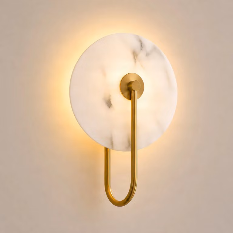 Lucande Ruma LED wandlamp - Albast en Messing - Rond - Stapsgewijs dimbaar