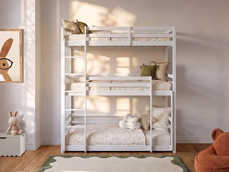 VAGAR Dubbel stapelbed voor kinderen van massief dennenhout, Wit, B/D/H: 90 x 200 x 170 cm