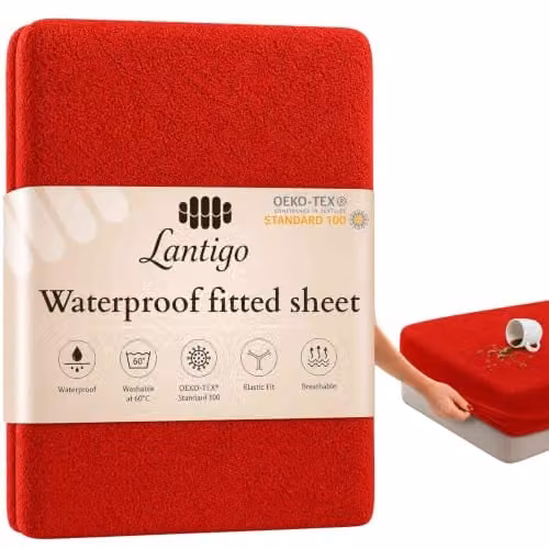 Lantigo Waterdicht Badstof Hoeslaken Rood, 70 x 140 cm