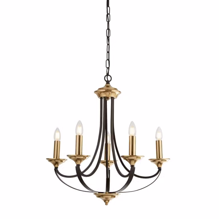 Searchlight Belfry Klassieke Kroonluchter 5-lichts, Brons en Goud, Diameter: 58 cm