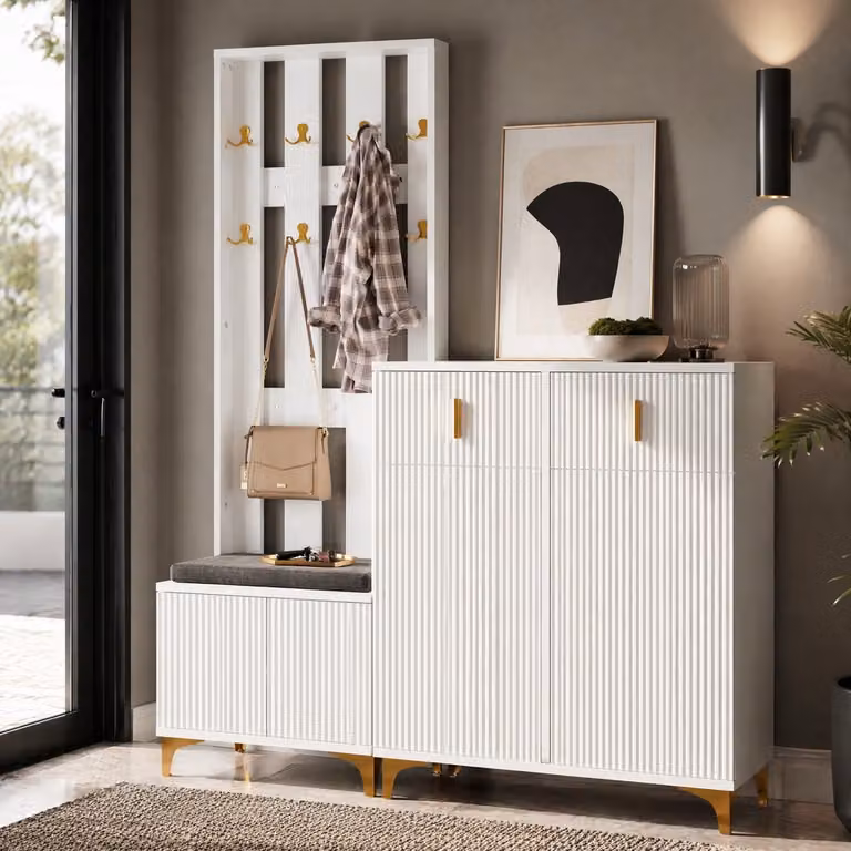 COVREO Kledingrek met zitkussen, wit, MDF, B/D/H: 180,5 x 143,5 x 35,2 cm