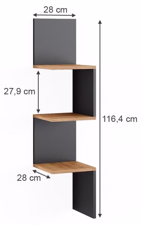 Vicco Paolo Hoekplank Antraciet, Wandmontage, 28 x 116,4 cm