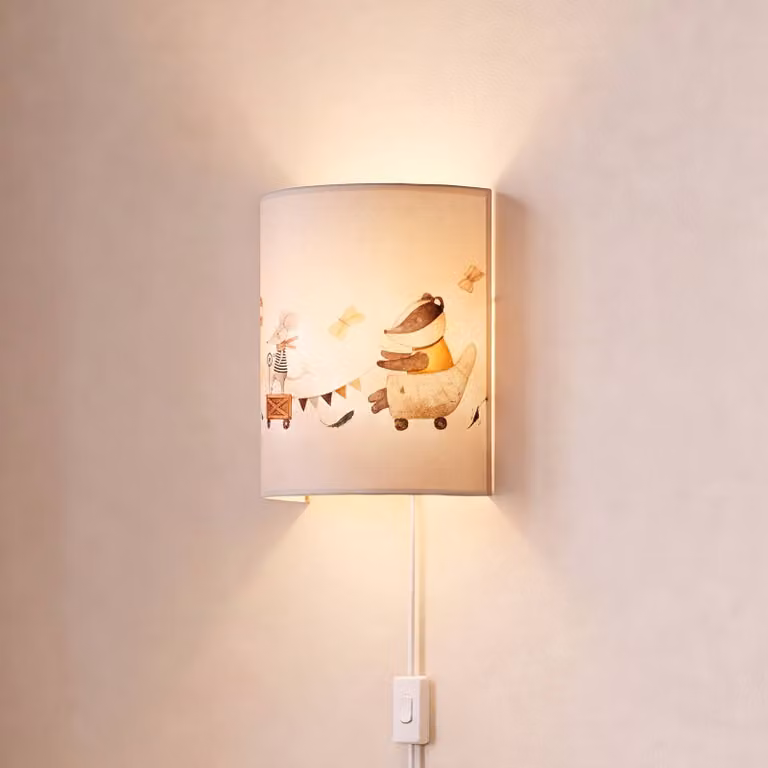 Duolla Kids Print wandlamp wit/multicolor voor de kinderkamer met textiel en metaal, Diameter: 24 cm