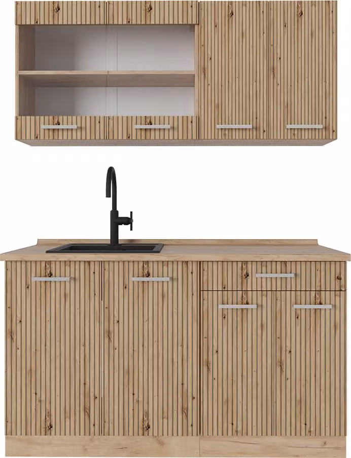 Vicco R-Line Artisanaal Keukenkast in Eiken/Goudkraft Eiken, 140 cm