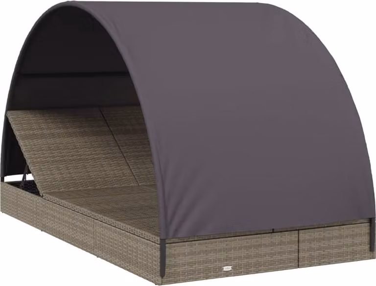 vidaXL Zonnebed voor 2 personen met zonnedak, grijs, polyrotan, B/D/H: 211 x 112 x 140 cm