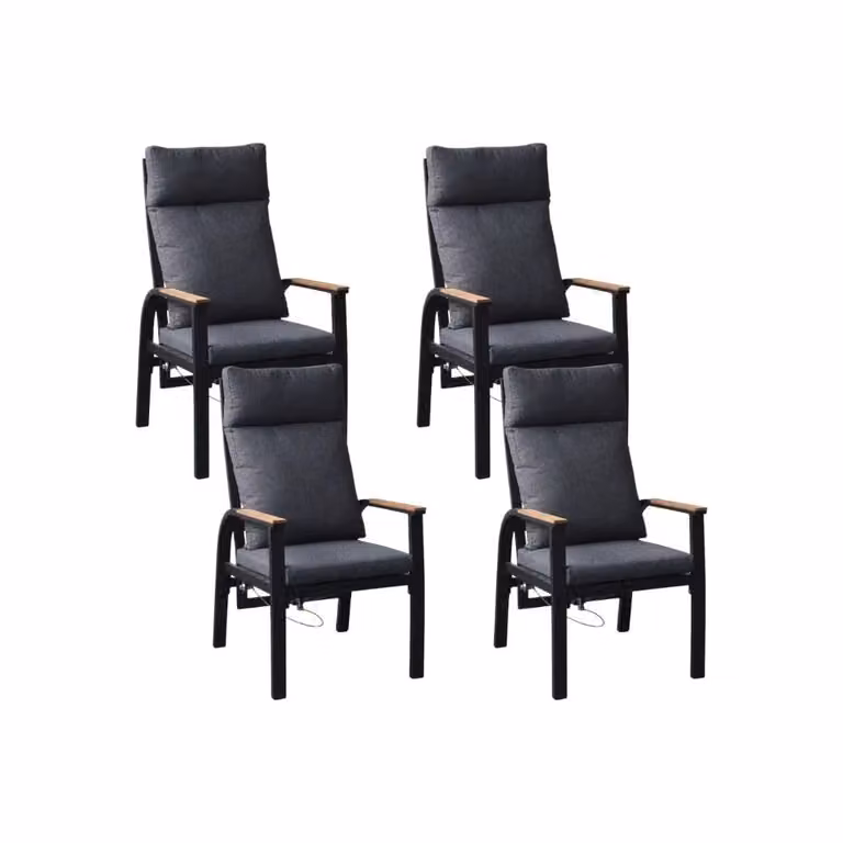 LUX outdoor living Annecy dining tuinstoel set van 4 antraciet aluminium en teakhout