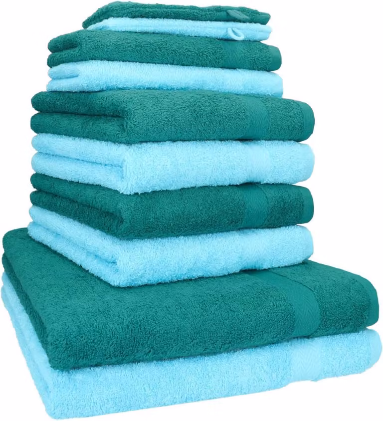 10-delige Handdoekenset van 100% Katoen in Smaragdgroen & Turquoise