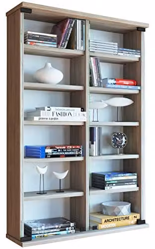 VCM Wandvitrine voor CD en DVD in Sonoma-eiken met 2 glazen deuren, H 92 x B 60 x D 18 cm