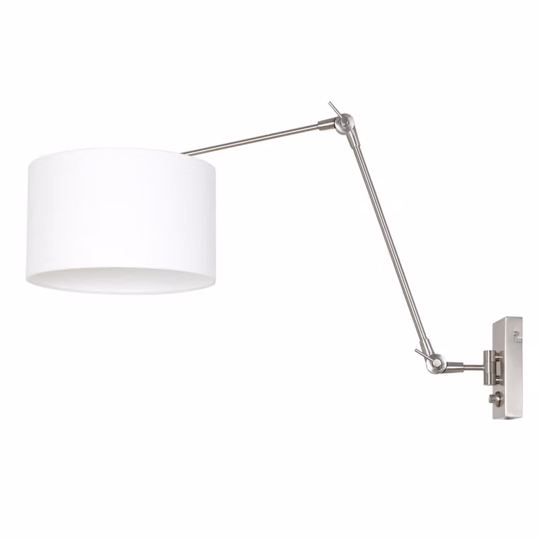 Steinhauer Wand Leeslamp Prestige Chic RVS met witte linnen kap