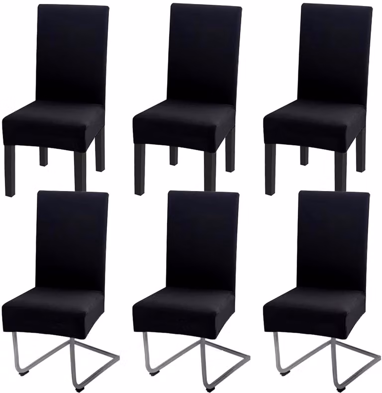 Unyqoos Set van 6 Zwarte Stoelhoezen voor Kantelbare Stoelen