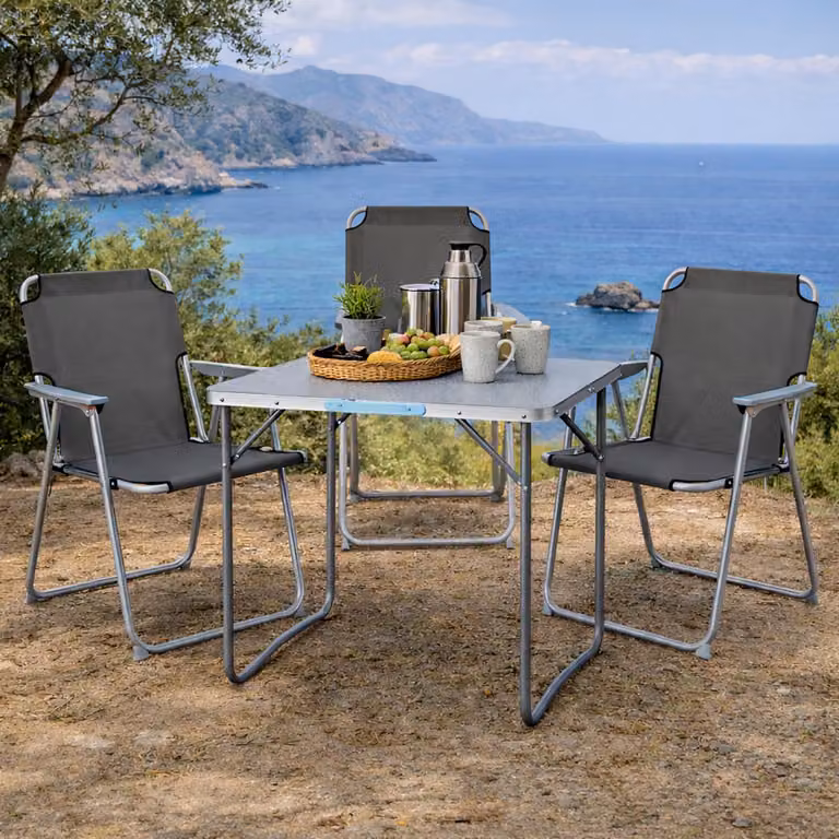 Mojawo Set van 4 aluminium outdoor meubels voor kamperen, antraciet, B: 60 cm, L: 80 cm, H: 68 cm